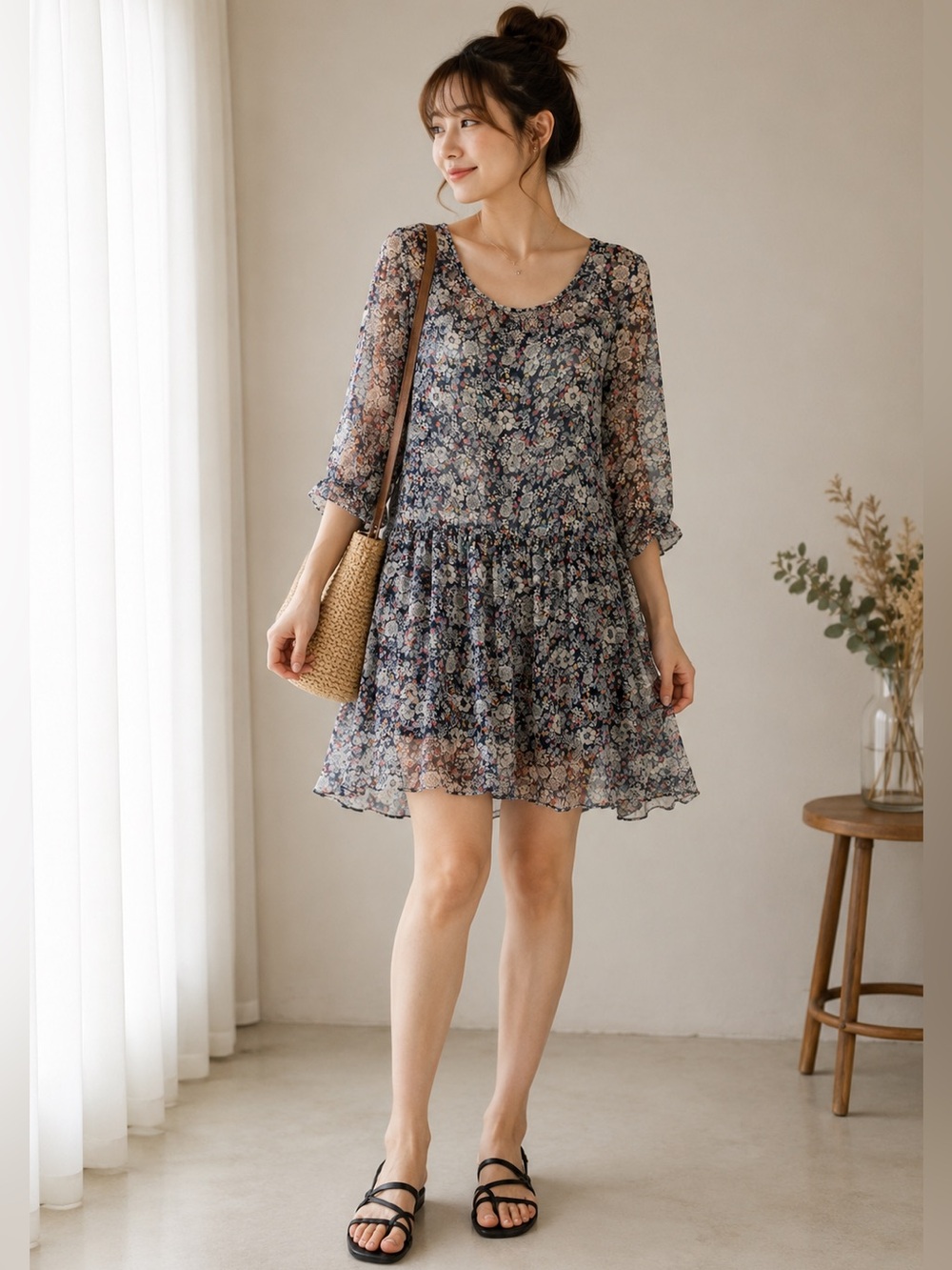 🎀3 for $25 ✨ Eyeshadow Floral 3/4 sleeves dress
